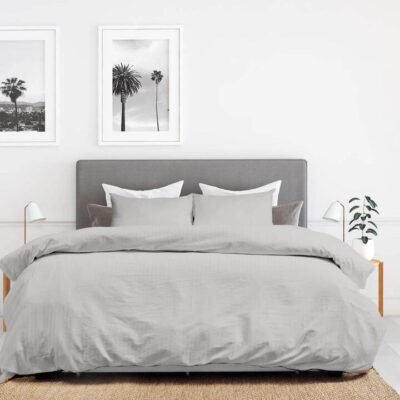 Royal Comfort Kensington 1200TC 100% Cotton Stripe Quilt Cover Set Queen Grey Sleep Zone Royal Comfort Kensington 1200TC 100% Cotton Stripe Quilt Cover Set Queen Grey