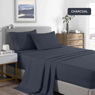 Royal Comfort Bamboo Cooling 2000TC Sheet Set Single Charcoal