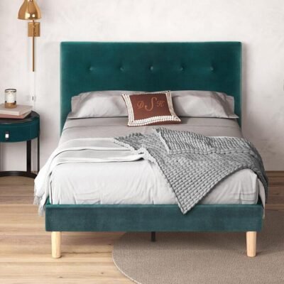 Coco Upholstered Queen Bed Frame Dark Green Sleep Zone Coco Upholstered Queen Bed Frame Dark Green