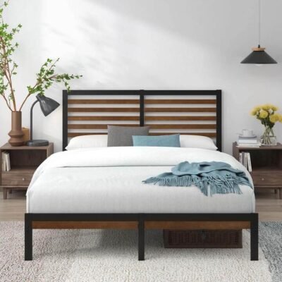 Kai Bamboo Wood and Metal Bed Frame Black Single Sleep Zone Kai Bamboo Wood and Metal Bed Frame Black Single