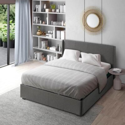 Maddon Fabric Gas Lift Storage Bed Frame Dark Grey Double Sleep Zone Maddon Fabric Gas Lift Storage Bed Frame Dark Grey Double