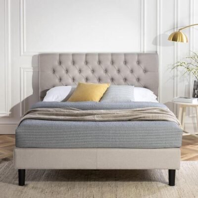 Oxford Upholstered Tufted Queen Bed Frame Light Grey Sleep Zone Oxford Upholstered Tufted Queen Bed Frame Light Grey