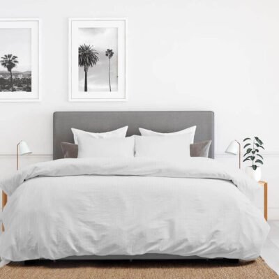 Royal Comfort Kensington 1200TC 100% Cotton Stripe Quilt Cover Set Queen White Sleep Zone Royal Comfort Kensington 1200TC 100% Cotton Stripe Quilt Cover Set Queen White