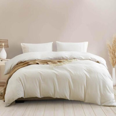 Royal Comfort Striped Quilt Cover Set Queen Beige Sleep Zone Royal Comfort Striped Quilt Cover Set Queen Beige